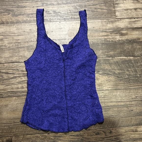 Free People Intimately Lace Tank Cami Blue V Neck Notch Plunge Small NWOT Top - Picture 1 of 5
